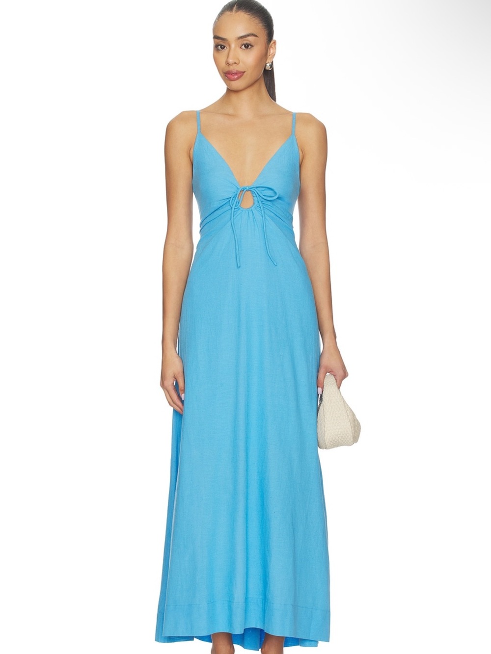 l*space Sky Blue Maxi Dress with Front Tie & Spaghetti Straps